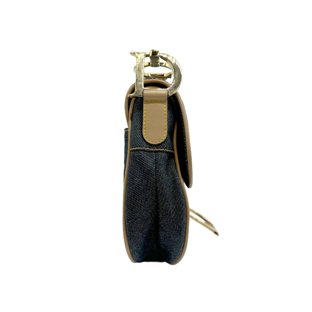 Dior Saddle Bag Christian Blue Leather Navy Beige Shoulder Denim Blue Tan